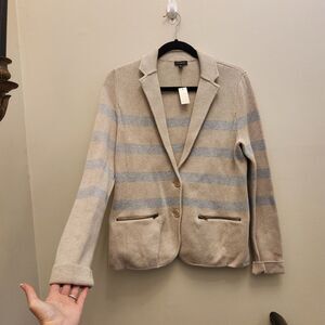 NWT Talbots Blazer M Beige Blue Striped Knit Jacket Cardigan Career Office Work